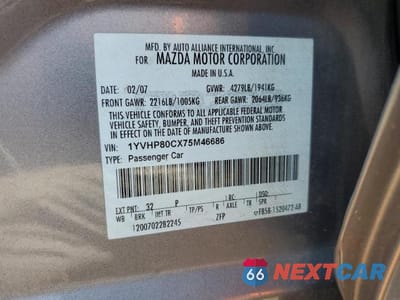 Zdjęcie 12 z 12 samochodu: 2007 MAZDA 6 I VIN:1YVHP80CX75M46686 - miniatura