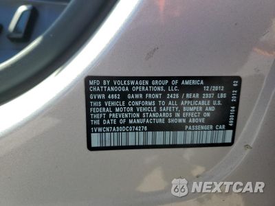 Zdjęcie 12 z 12 samochodu: 2013 VOLKSWAGEN PASSAT SEL VIN:1VWCN7A30DC074276 - miniatura
