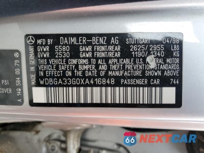 Zdjęcie 12 z 12 samochodu: 1999 MERCEDES-BENZ S 320 VIN:WDBGA33G0XA416848 - miniatura