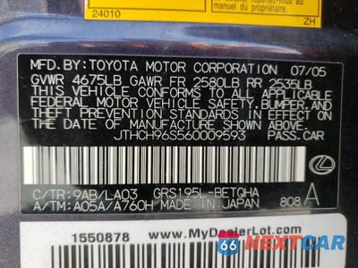 Zdjęcie 12 z 12 samochodu: 2006 LEXUS GS 300 VIN:JTHCH96S560009593 - miniatura