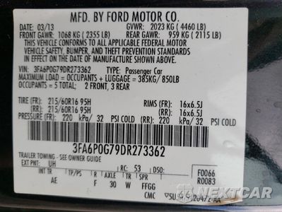 Zdjęcie 14 z 14 samochodu: 2013 FORD FUSION S VIN:3FA6P0G79DR273362 - miniatura
