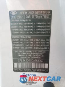 Zdjęcie 13 z 13 samochodu: 2012 LAND ROVER RANGE ROVER SPORT HSE LUXURY VIN:SALSK2D4XCA758950 - miniatura