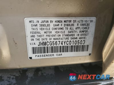 Zdjęcie 13 z 13 samochodu: 2000 HONDA ACCORD SE VIN:JHMCG5674YC010503 - miniatura