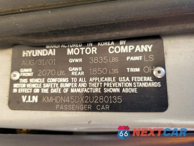 Zdjęcie 12 z 12 samochodu: 2002 HYUNDAI ELANTRA GLS VIN:KMHDN45DX2U280135 - miniatura