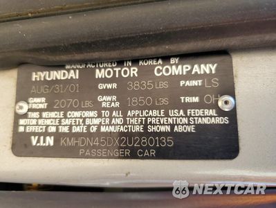 Zdjęcie 12 z 12 samochodu: 2002 HYUNDAI ELANTRA GLS VIN:KMHDN45DX2U280135 - miniatura