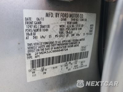 Zdjęcie 13 z 13 samochodu: 2011 FORD EDGE SEL VIN:2FMDK3JC9BBB46724 - miniatura