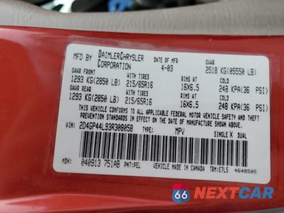 Zdjęcie 14 z 14 samochodu: 2003 DODGE GRAND CARAVAN SPORT VIN:2D4GP44L93R308058 - miniatura