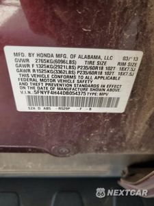 Zdjęcie 13 z 13 samochodu: 2013 HONDA PILOT EX VIN:5FNYF4H44DB054375 - miniatura