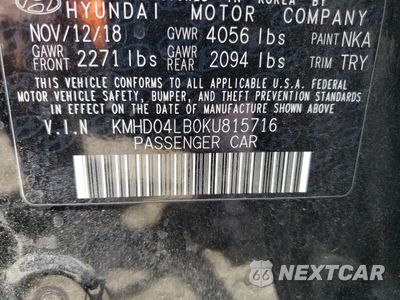 Zdjęcie 12 z 12 samochodu: 2019 HYUNDAI ELANTRA SPORT VIN:KMHD04LB0KU815716 - miniatura
