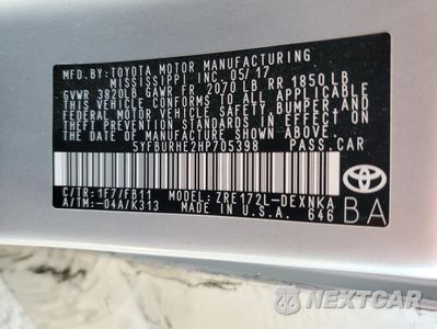 Zdjęcie 14 z 15 samochodu: 2017 TOYOTA COROLLA L VIN:5YFBURHE2HP705398 - miniatura