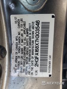 Zdjęcie 14 z 14 samochodu: 2007 HONDA CIVIC EX VIN:2HGFA168X7H303546 - miniatura