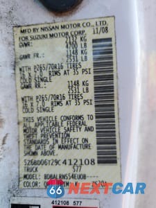 Zdjęcie 13 z 13 samochodu: 2009 SUZUKI EQUATOR BASE VIN:5Z6BD06T29C412108 - miniatura