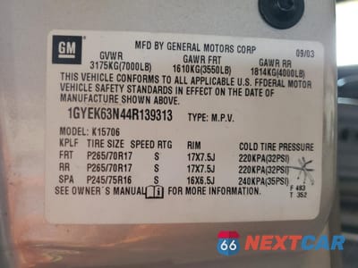Zdjęcie 14 z 14 samochodu: 2004 CADILLAC ESCALADE LUXURY VIN:1GYEK63N44R139313 - miniatura