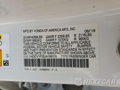 Zdjęcie 12 z 13 samochodu: 2018 HONDA ACCORD EXL VIN:1HGCV1F55JA198319 - miniatura