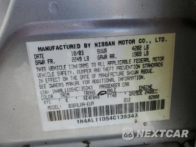 Zdjęcie 12 z 12 samochodu: 2004 NISSAN ALTIMA BASE VIN:1N4AL11D54C135343 - miniatura