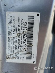 Zdjęcie 13 z 13 samochodu: 2002 HONDA CR-V LX VIN:JHLRD78472C058431 - miniatura