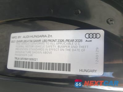 Zdjęcie 12 z 12 samochodu: 2021 AUDI TTS VIN:TRUA1AFV9M1005021 - miniatura