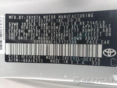 Zdjęcie 13 z 14 samochodu: 2020 TOYOTA COROLLA LE VIN:5YFEPRAE4LP122208 - miniatura