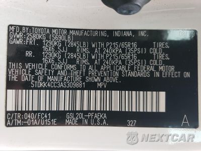 Zdjęcie 13 z 15 samochodu: 2010 TOYOTA SIENNA CE VIN:5TDKK4CC3AS309881 - miniatura