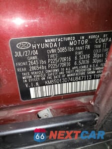 Zdjęcie 12 z 12 samochodu: 2004 HYUNDAI SANTA FE GLS VIN:KM8SC13D74U847113 - miniatura