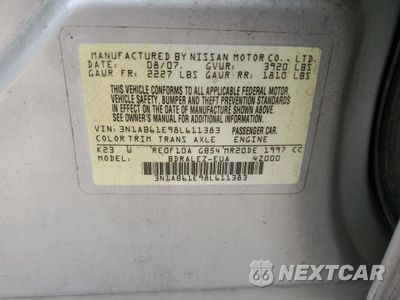 Zdjęcie 12 z 13 samochodu: 2008 NISSAN SENTRA 2.0 VIN:3N1AB61E98L611383 - miniatura