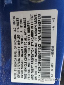 Zdjęcie 14 z 14 samochodu: 2016 HONDA CIVIC EX VIN:19XFC2F76GE071593 - miniatura