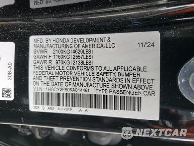 Zdjęcie 14 z 15 samochodu: 2025 HONDA ACCORD HYBRID EXL VIN:1HGCY2F60SA014461 - miniatura