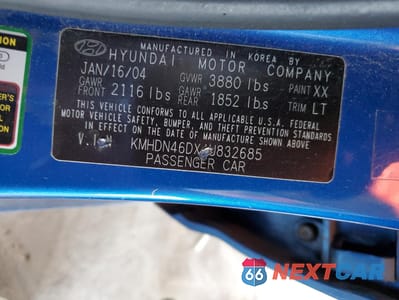 Zdjęcie 12 z 12 samochodu: 2004 HYUNDAI ELANTRA GLS VIN:KMHDN46DX4U832685 - miniatura