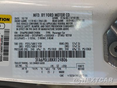 Zdjęcie 12 z 12 samochodu: 2019 FORD FUSION SE VIN:3FA6P0LU8KR124806 - miniatura
