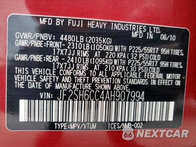 Zdjęcie 13 z 13 samochodu: 2010 SUBARU FORESTER VIN:JF2SH6CC4AH907994 - miniatura