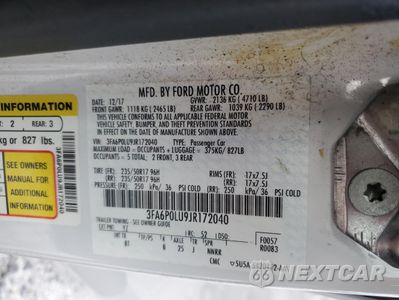 Zdjęcie 12 z 12 samochodu: 2018 FORD FUSION SE HYBRID VIN:3FA6P0LU9JR172040 - miniatura