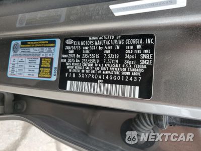 Zdjęcie 13 z 13 samochodu: 2016 KIA SORENTO SX VIN:5XYPKDA14GG012437 - miniatura