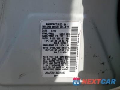 Zdjęcie 15 z 15 samochodu: 2003 NISSAN MURANO SL VIN:JN8AZ08W13W215086 - miniatura