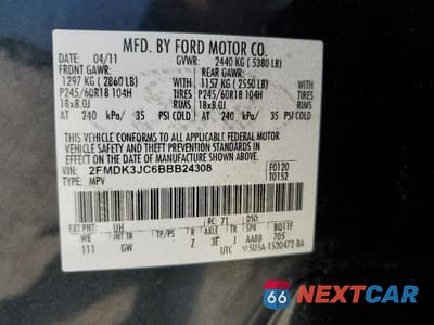 Zdjęcie 13 z 13 samochodu: 2011 FORD EDGE SEL VIN:2FMDK3JC6BBB24308 - miniatura