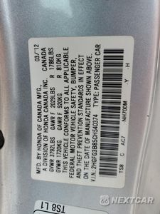 Zdjęcie 13 z 15 samochodu: 2012 HONDA CIVIC EX VIN:2HGFG3B85CH540374 - miniatura