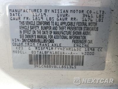 Zdjęcie 13 z 16 samochodu: 2020 NISSAN VERSA S VIN:3N1CN8BV8LL851365 - miniatura