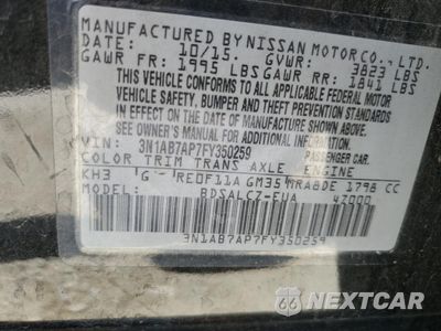 Zdjęcie 12 z 12 samochodu: 2015 NISSAN SENTRA S VIN:3N1AB7AP7FY350259 - miniatura