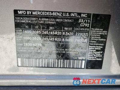 Zdjęcie 12 z 12 samochodu: 2011 MERCEDES-BENZ ML 350 4MATIC VIN:4JGBB8GB0BA720836 - miniatura