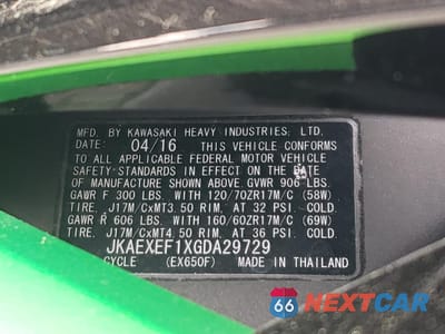 Zdjęcie 9 z 9 samochodu: 2016 KAWASAKI EX650 F VIN:JKAEXEF1XGDA29729 - miniatura