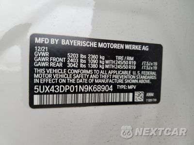 Zdjęcie 15 z 16 samochodu: 2022 BMW X3 SDRIVE30I VIN:5UX43DP01N9K68904 - miniatura