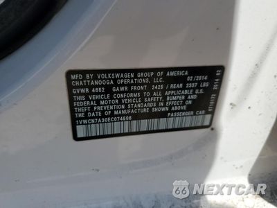 Zdjęcie 15 z 16 samochodu: 2014 VOLKSWAGEN PASSAT SEL VIN:1VWCN7A30EC074506 - miniatura