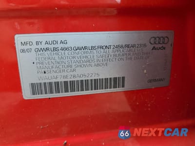 Zdjęcie 12 z 12 samochodu: 2008 AUDI A4 2.0T VIN:WAUAF78E28A052275 - miniatura