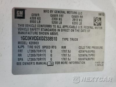 Zdjęcie 12 z 12 samochodu: 2013 CHEVROLET SILVERADO K2500 HEAVY DUTY VIN:1GC0KVCGXDZ338510 - miniatura
