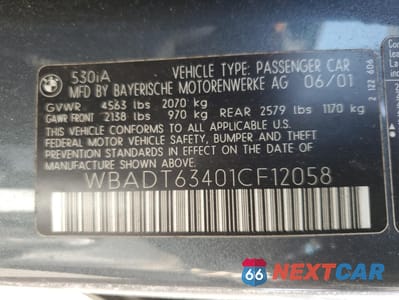 Zdjęcie 12 z 12 samochodu: 2001 BMW 530 I AUTOMATIC VIN:WBADT63401CF12058 - miniatura