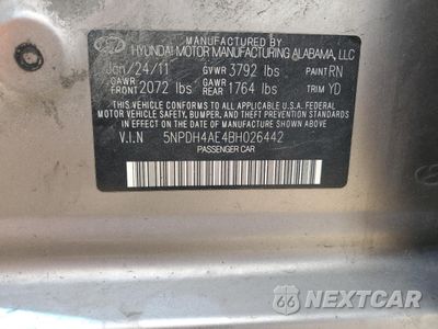Zdjęcie 12 z 14 samochodu: 2011 HYUNDAI ELANTRA GLS VIN:5NPDH4AE4BH026442 - miniatura