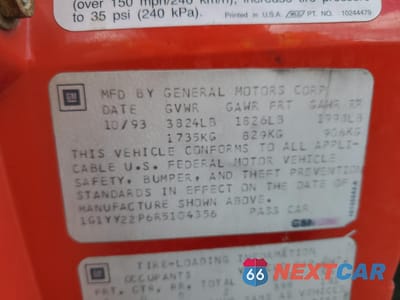 Zdjęcie 12 z 12 samochodu: 1994 CHEVROLET CORVETTE VIN:1G1YY22P6R5104356 - miniatura