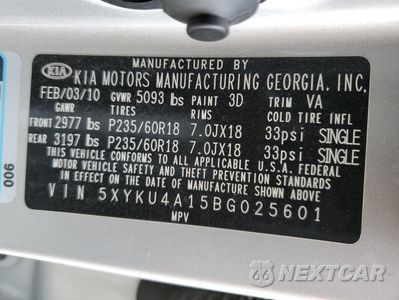 Zdjęcie 13 z 13 samochodu: 2011 KIA SORENTO EX VIN:5XYKU4A15BG025601 - miniatura