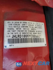 Zdjęcie 13 z 13 samochodu: 2000 HONDA CR-V VIN:JHLRD1866YC005601 - miniatura