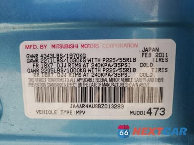 Zdjęcie 13 z 15 samochodu: 2011 MITSUBISHI OUTLANDER SPORT SE VIN:JA4AR4AU8BZ013283 - miniatura