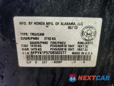 Zdjęcie 12 z 12 samochodu: 2013 HONDA RIDGELINE RTL VIN:5FPYK1F57DB502377 - miniatura